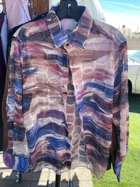 Men's Casual Button-Down Shirt - Multicolor Abstract Stripe